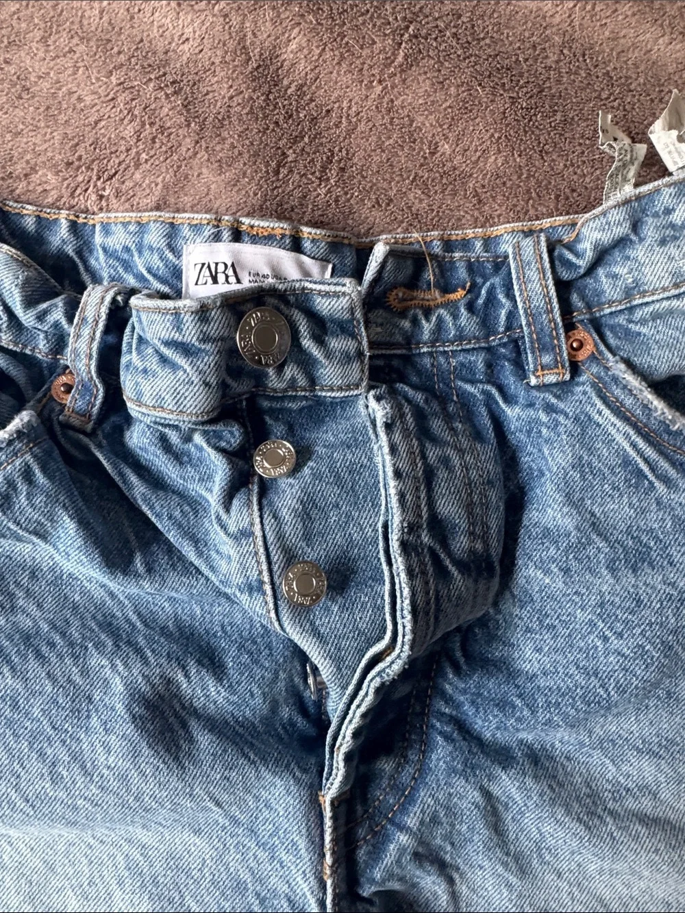 ZARA Faded Blue High-Rise Distressed Denim Shorts